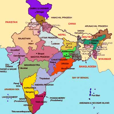 Mappa dell'India Viaggio